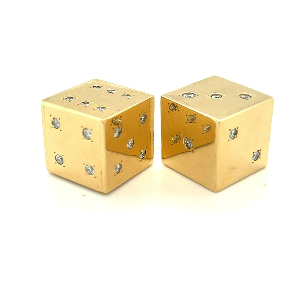 14k Yellow Gold Pair of Dice w/ Appx 2 ct diamonds pips number markers