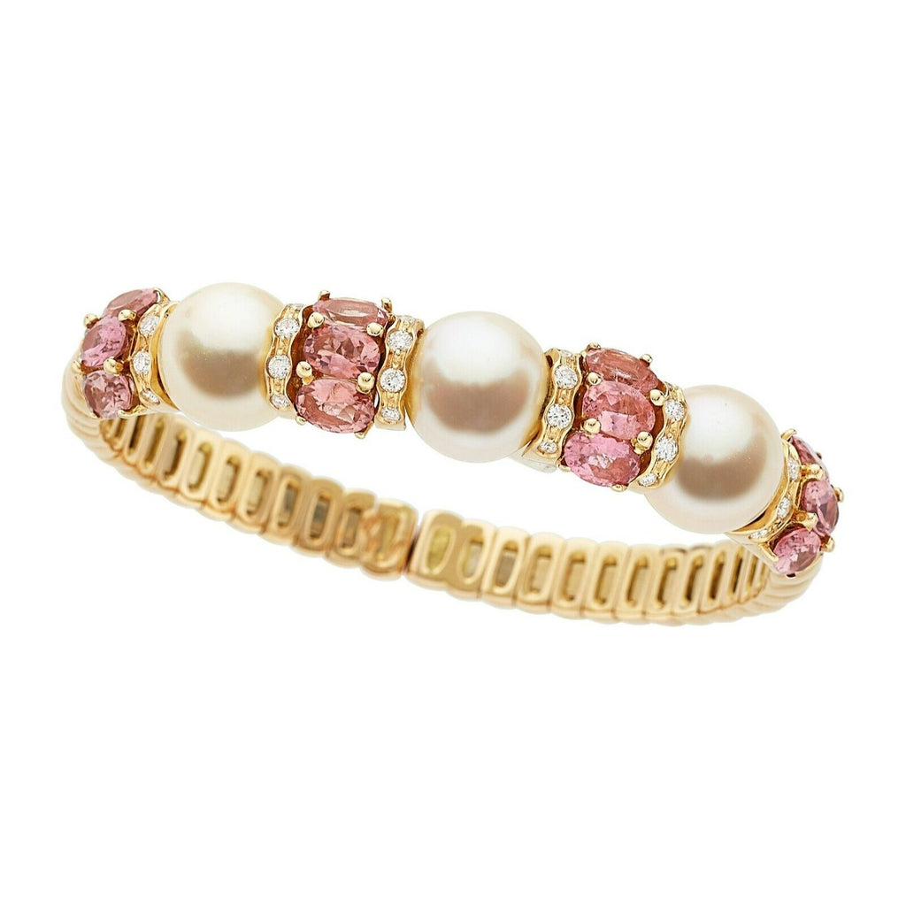 18k Rose Gold South Sea Cultured Pearl Cuff Bracelet with 5.30ct Pink Tourmaline