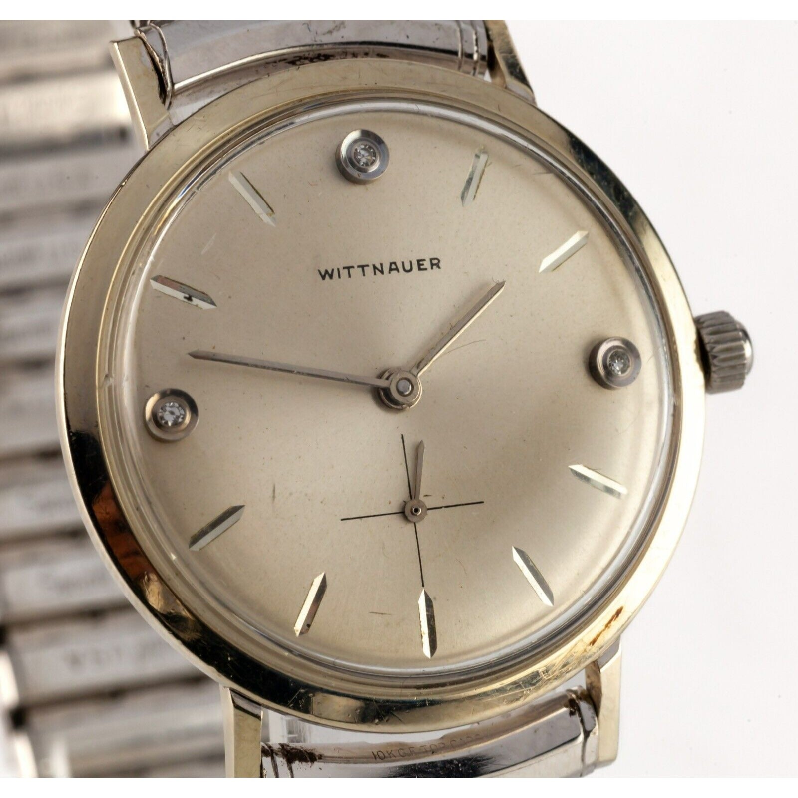 Wittnauer 10k White Gold Filled Men's Hand-Winding Dress Watch Diamond Accents Wittnauer 10k White Gold Filled Men's Hand-Winding Dress Watch Diamond Accents