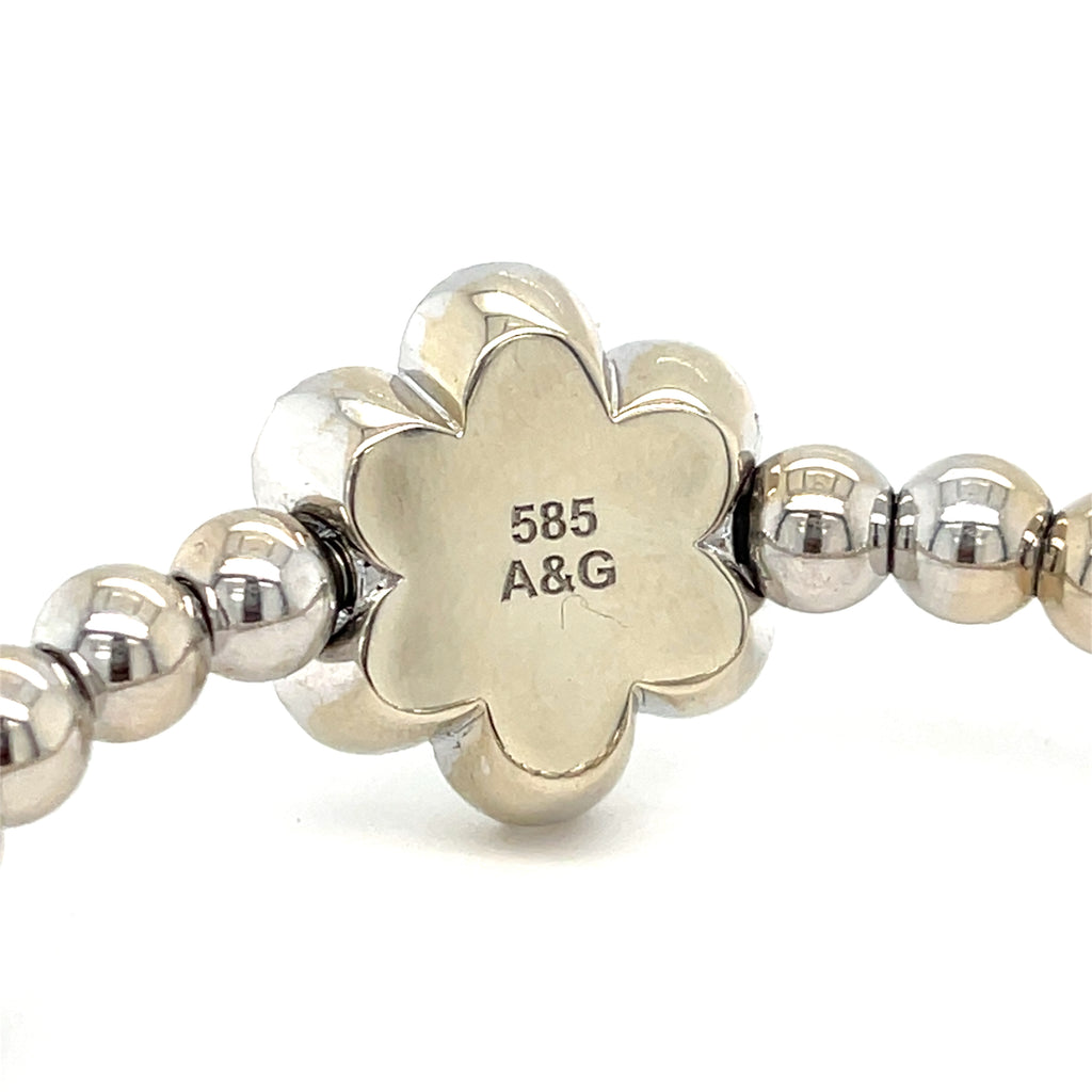 A&G 14k Gold Beaded Flower Stretch Bracelet w/ 1.8ct Pave Diamond Flower