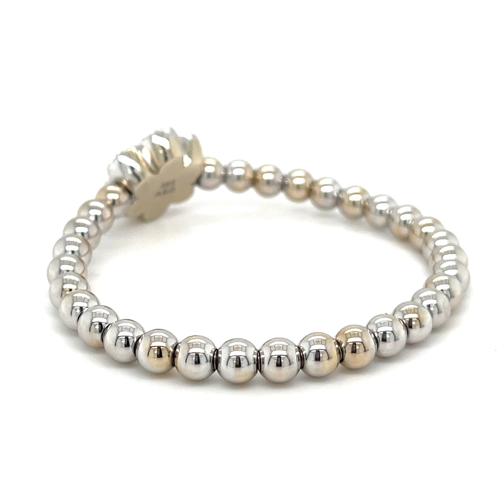 A&G 14k Gold Beaded Flower Stretch Bracelet w/ 1.8ct Pave Diamond Flower