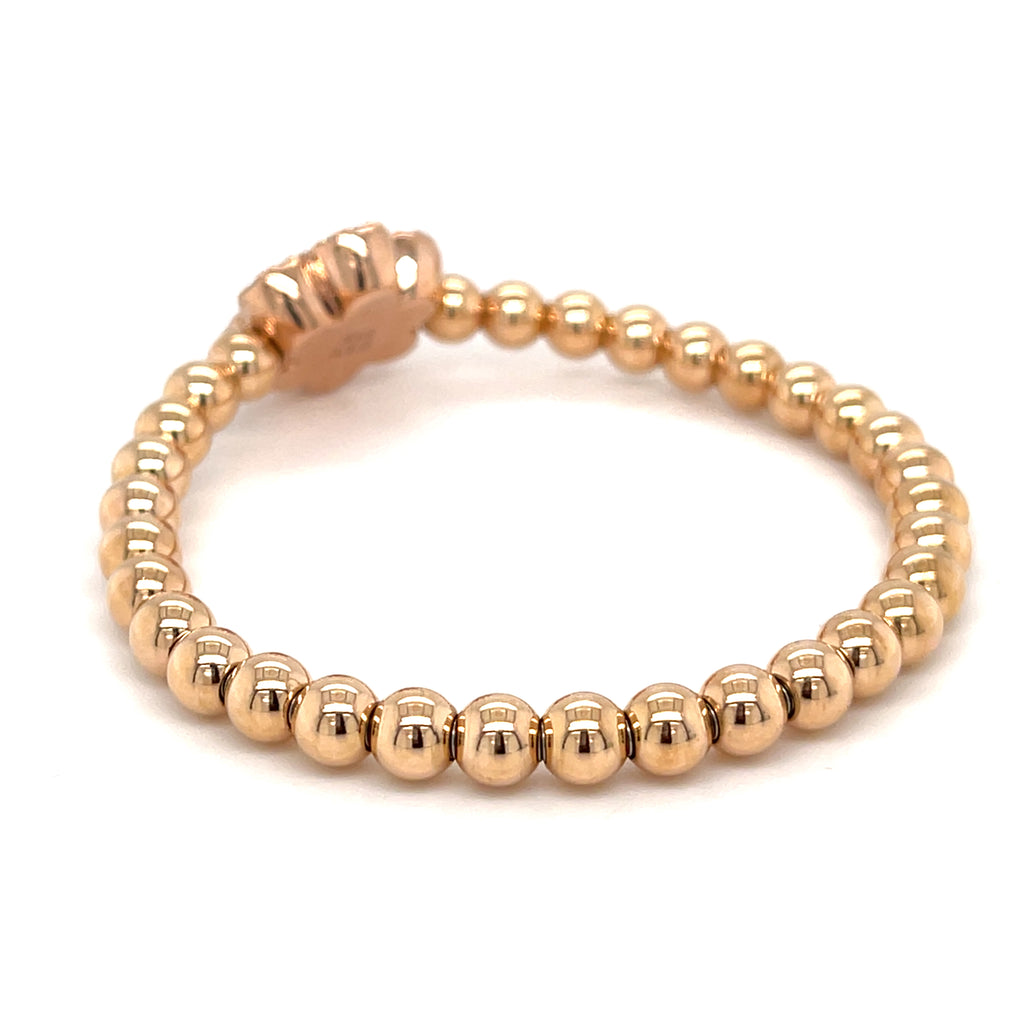 A&G 14k Gold Beaded Flower Stretch Bracelet w/ 1.8ct Pave Diamond Flower