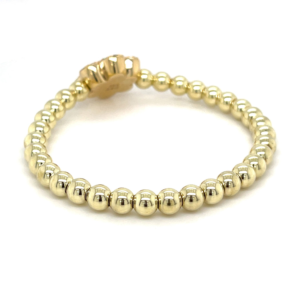 A&G 14k Gold Beaded Flower Stretch Bracelet w/ 1.8ct Pave Diamond Flower