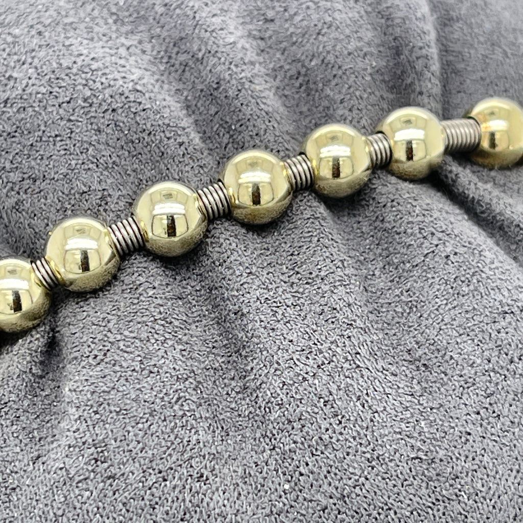 A&G 14k Gold Beaded Flower Stretch Bracelet w/ 1.8ct Pave Diamond Flower