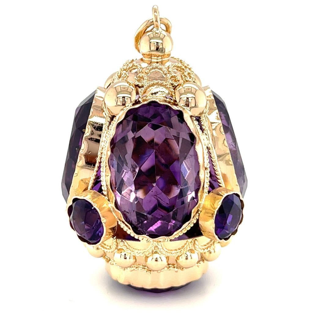 18K Yellow Gold & Amethyst Etruscan Revival Pendant / Charm, 20g