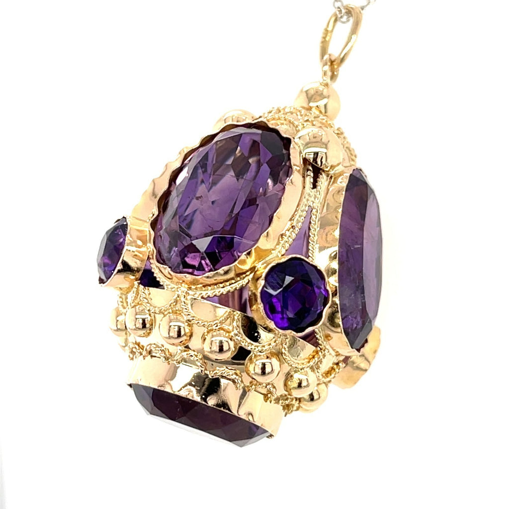 18K Yellow Gold & Amethyst Etruscan Revival Pendant / Charm, 20g