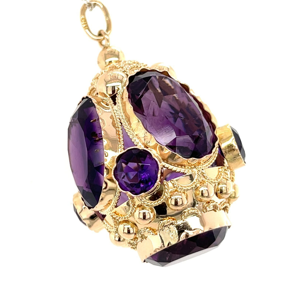 18K Yellow Gold & Amethyst Etruscan Revival Pendant / Charm, 20g