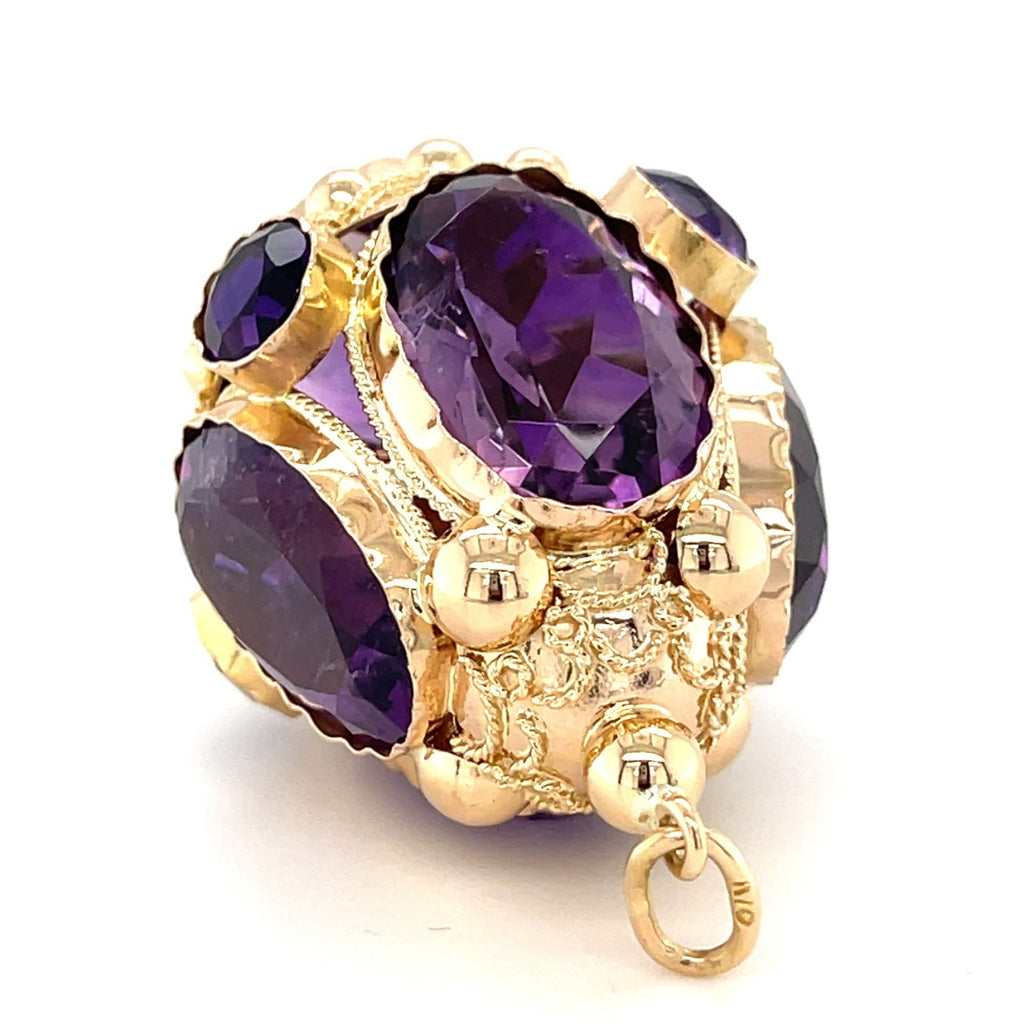 18K Yellow Gold & Amethyst Etruscan Revival Pendant / Charm, 20g