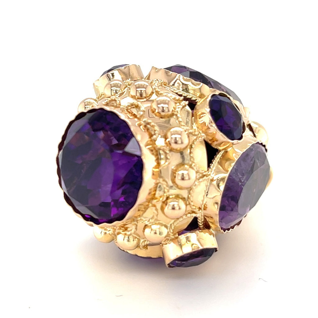 18K Yellow Gold & Amethyst Etruscan Revival Pendant / Charm, 20g