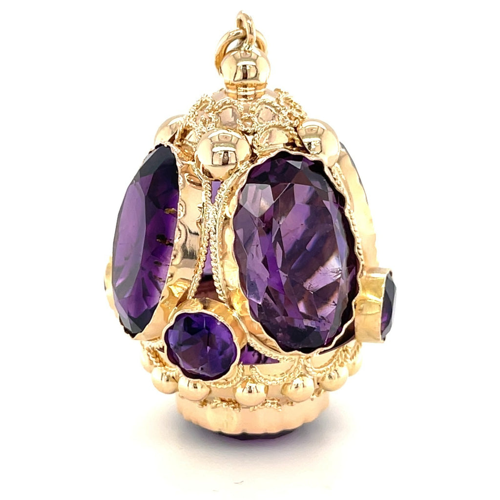 18K Yellow Gold & Amethyst Etruscan Revival Pendant / Charm, 20g