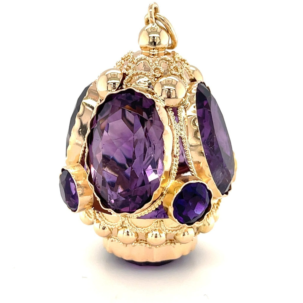18K Yellow Gold & Amethyst Etruscan Revival Pendant / Charm, 20g