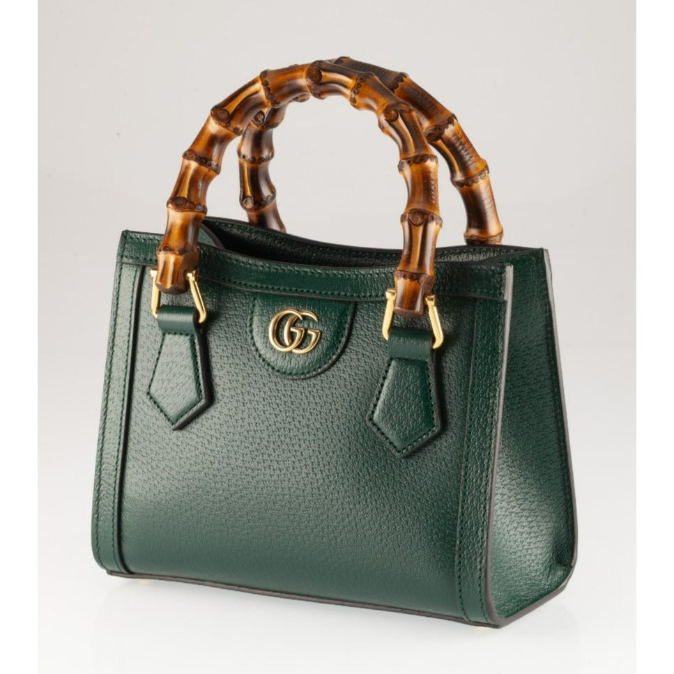 Gucci Mini Diana Green Leather Tote Bag with Bamboo Handles Box Dustbag