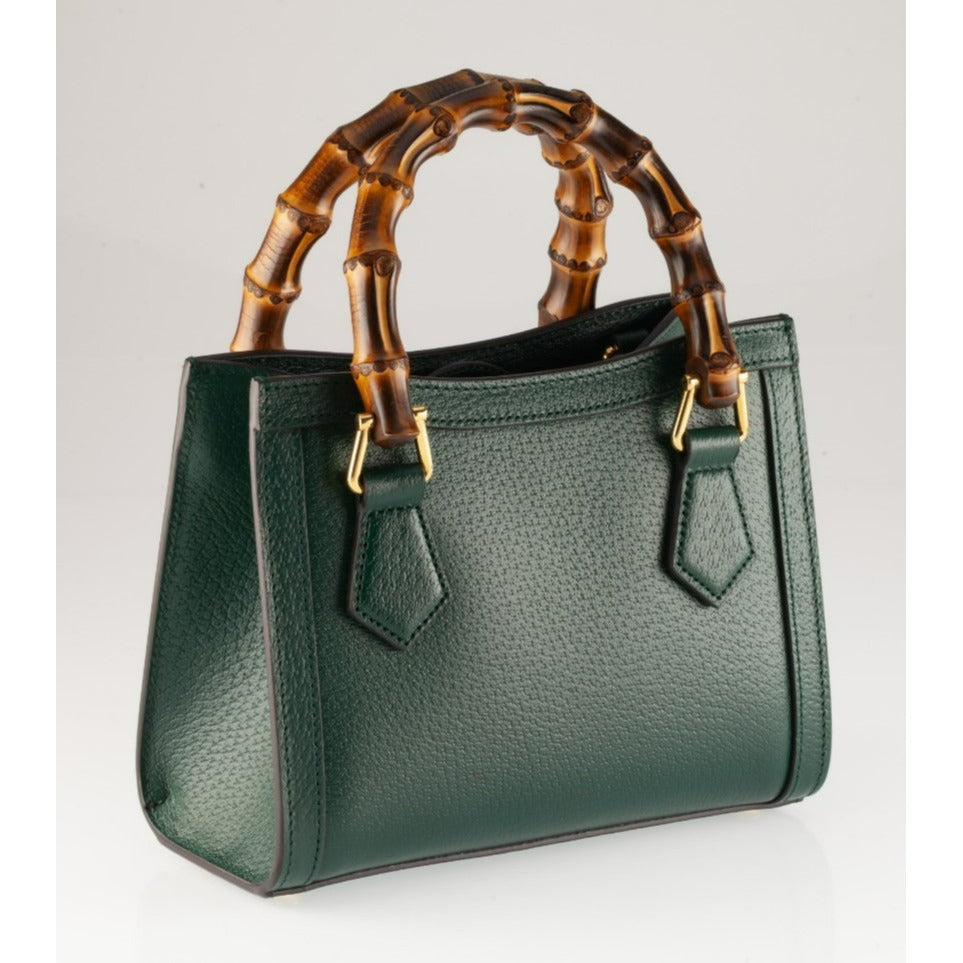 Gucci Mini Diana Green Leather Tote Bag with Bamboo Handles Box Dustbag