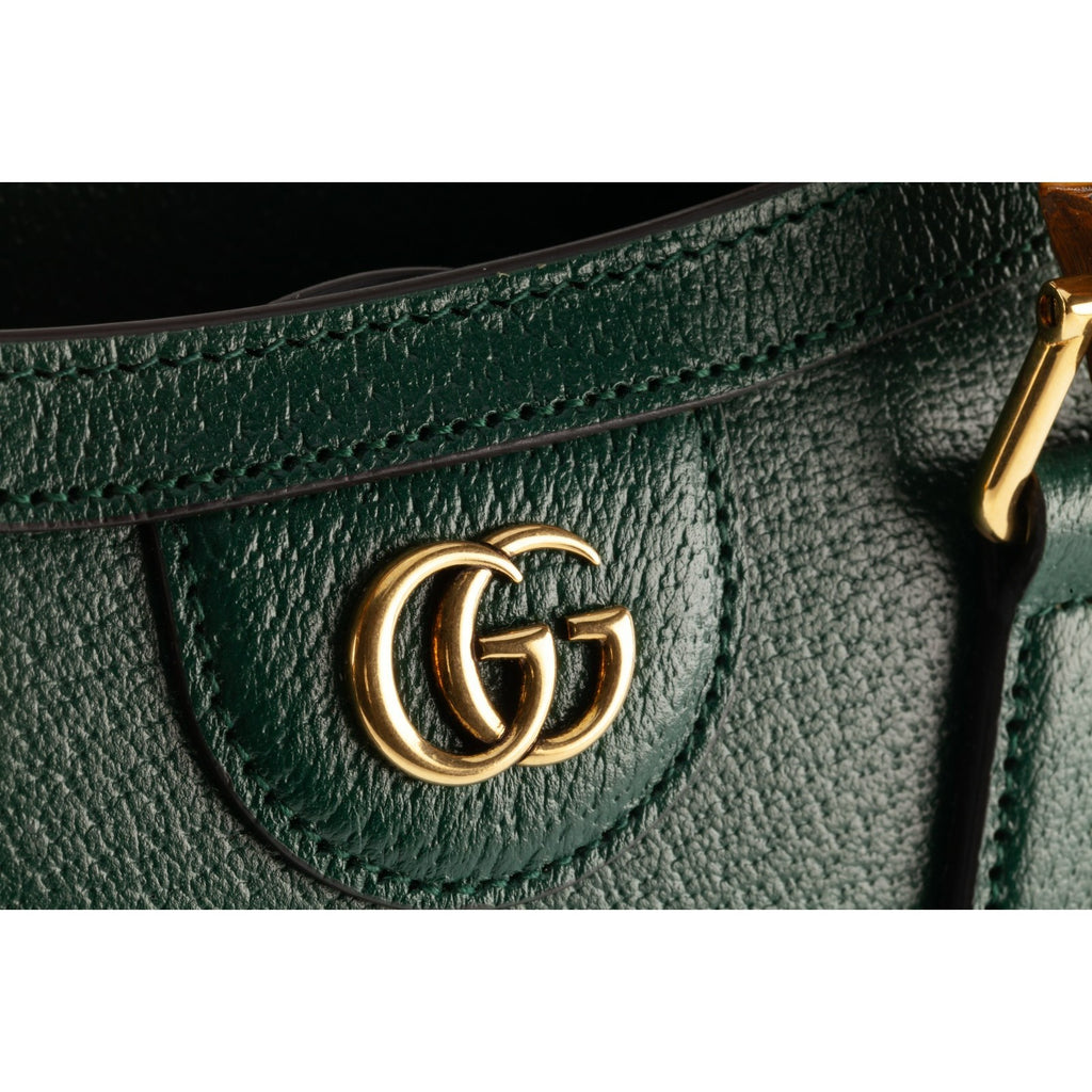 Gucci Mini Diana Green Leather Tote Bag with Bamboo Handles Box Dustbag