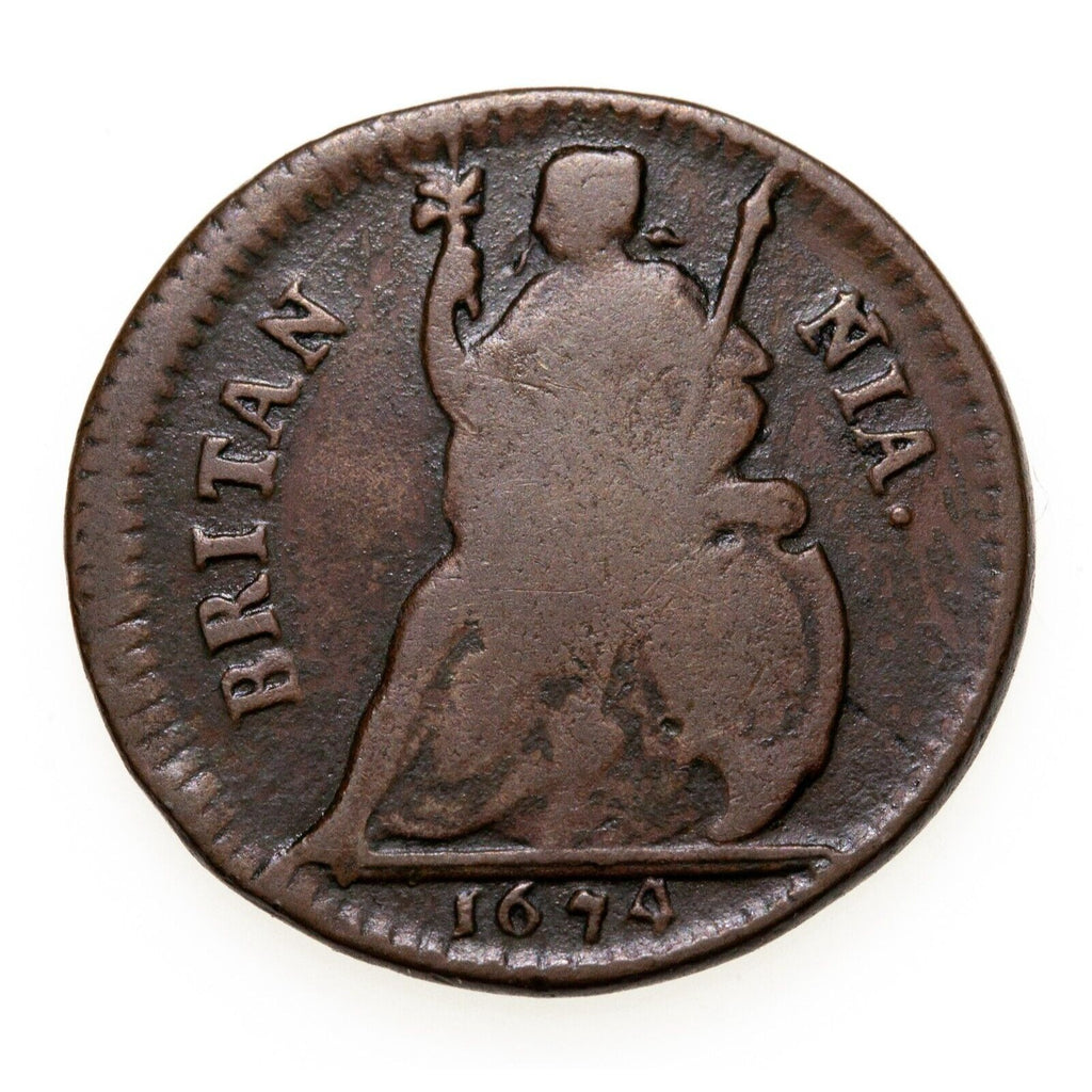 1674 Great Britain Farthing Coin in Fine + Condition KM# 436.1