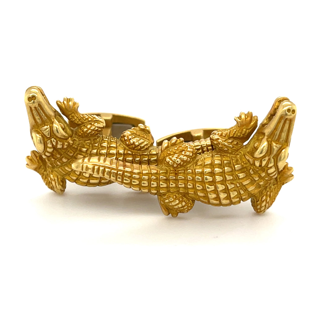 Vintage 1988 Kieselstein-Cord 18k Gold Alligator Cufflinks, 30g, 1.5 inches