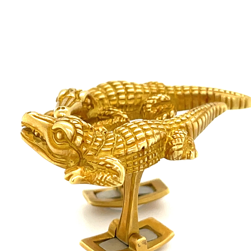 Vintage 1988 Kieselstein-Cord 18k Gold Alligator Cufflinks, 30g, 1.5 inches