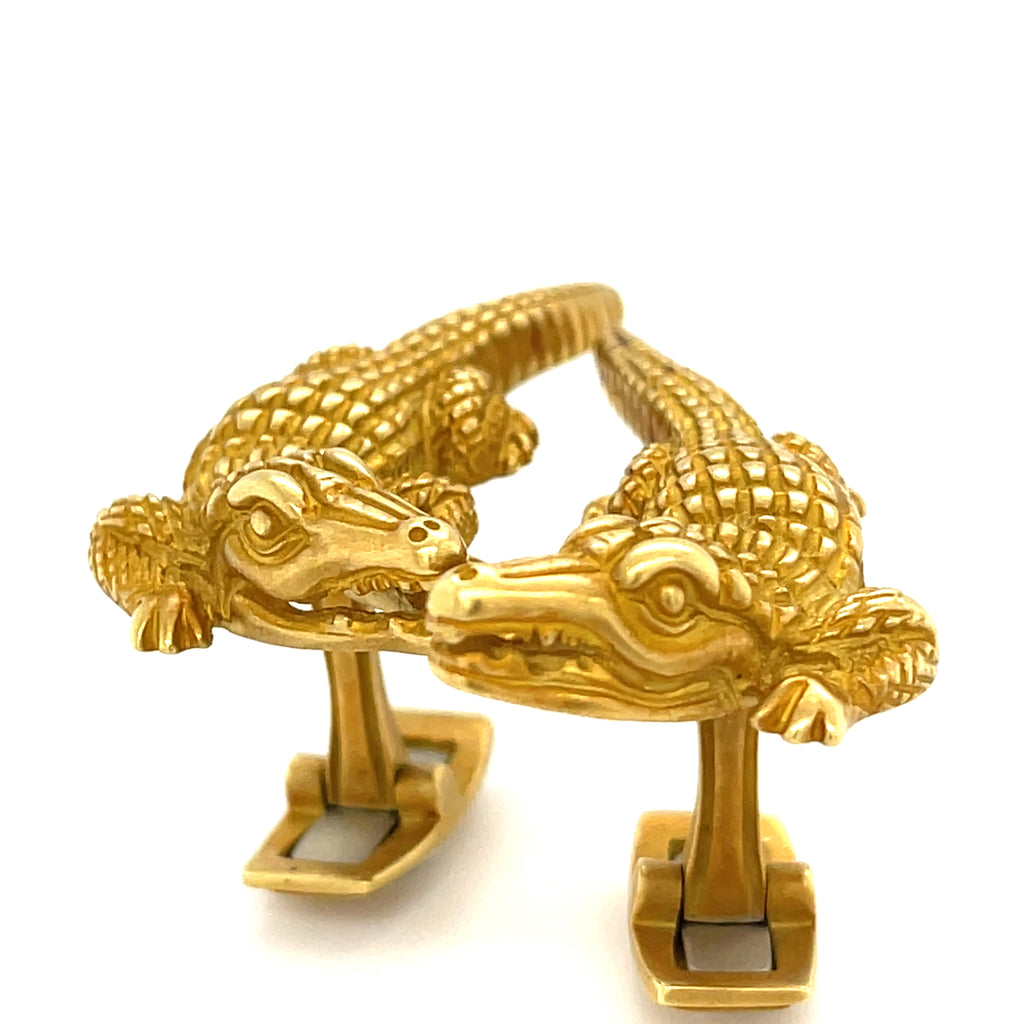 Vintage 1988 Kieselstein-Cord 18k Gold Alligator Cufflinks, 30g, 1.5 inches