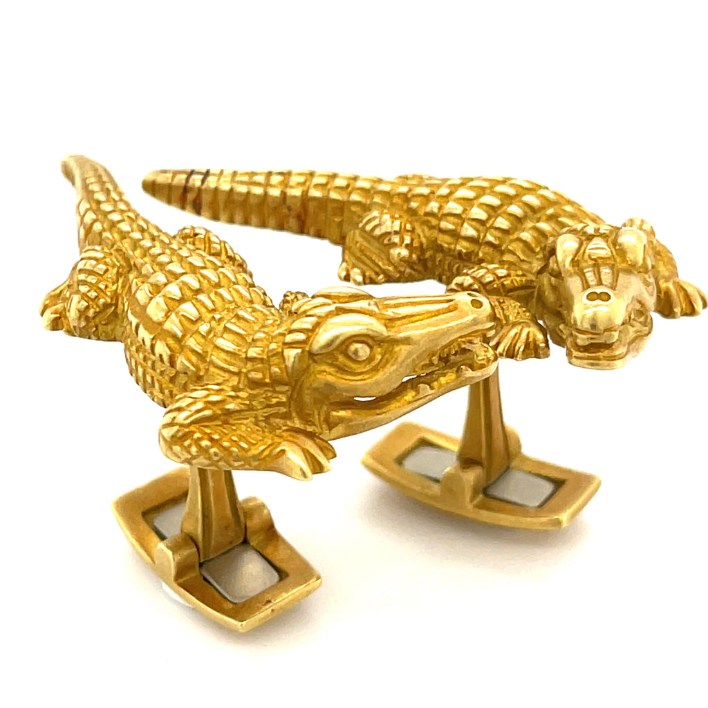 Vintage 1988 Kieselstein-Cord 18k Gold Alligator Cufflinks, 30g, 1.5 inches