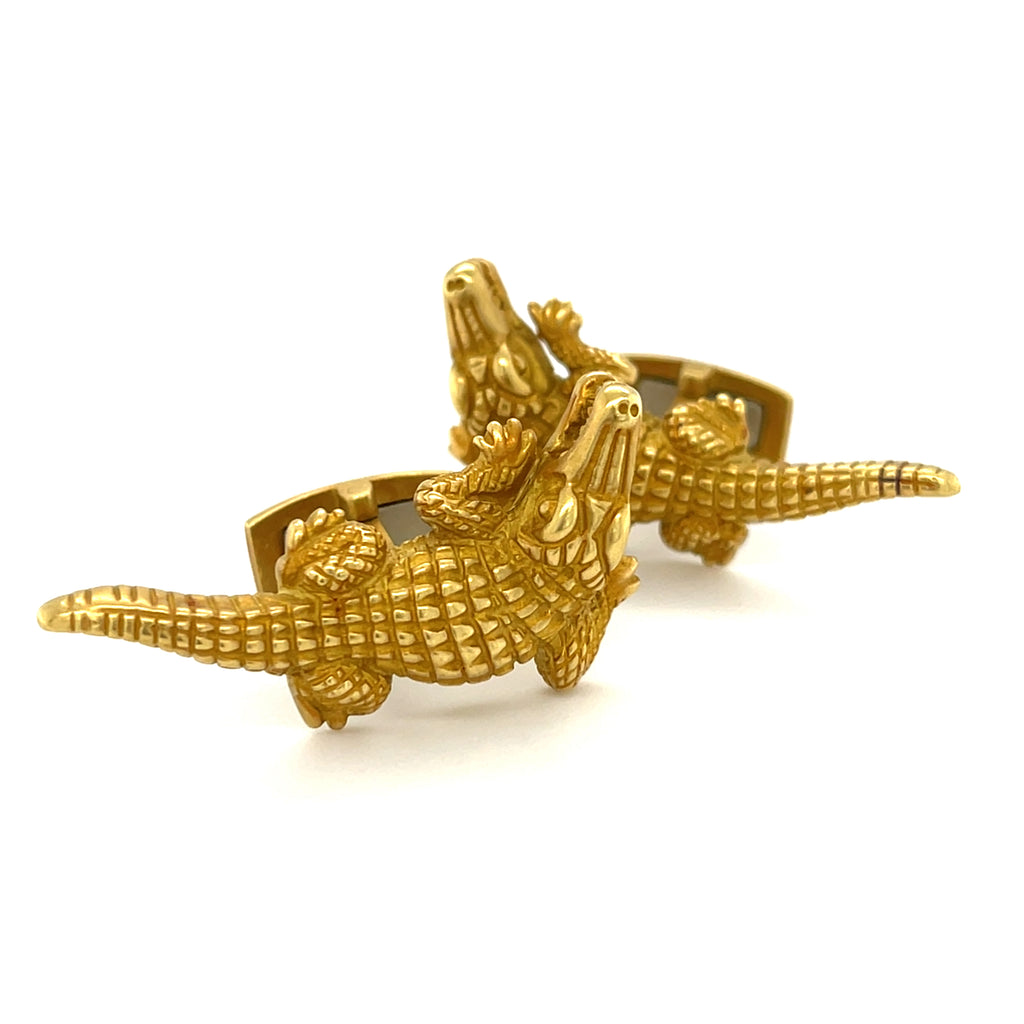 Vintage 1988 Kieselstein-Cord 18k Gold Alligator Cufflinks, 30g, 1.5 inches