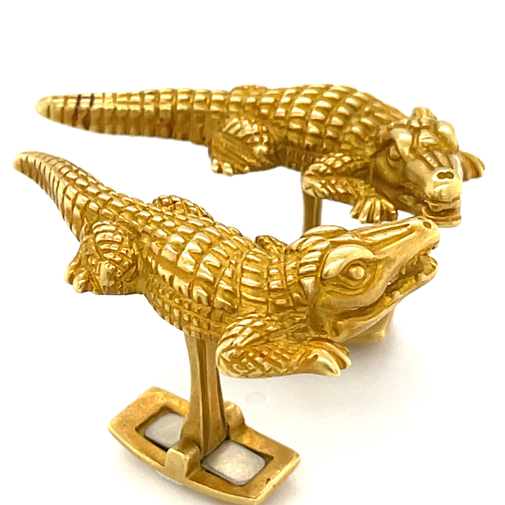 Vintage 1988 Kieselstein-Cord 18k Gold Alligator Cufflinks, 30g, 1.5 inches
