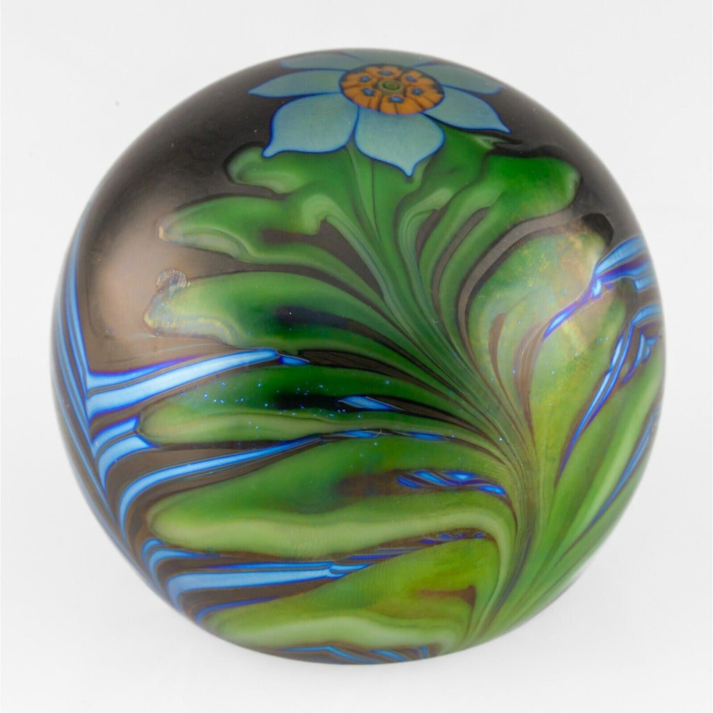 Orient & Flume Feathered Millefiori Paperweight 3" 1977 w/ Original Box & Pouch