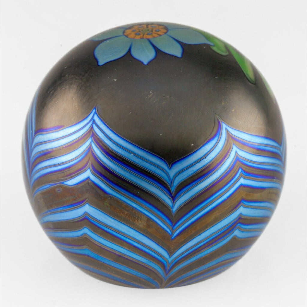 Orient & Flume Feathered Millefiori Paperweight 3" 1977 w/ Original Box & Pouch