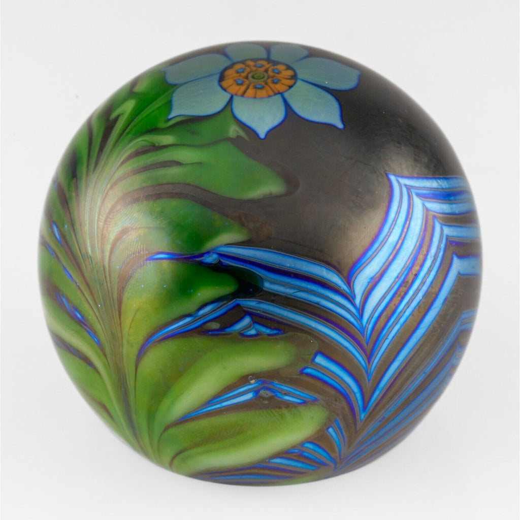 Orient & Flume Feathered Millefiori Paperweight 3" 1977 w/ Original Box & Pouch