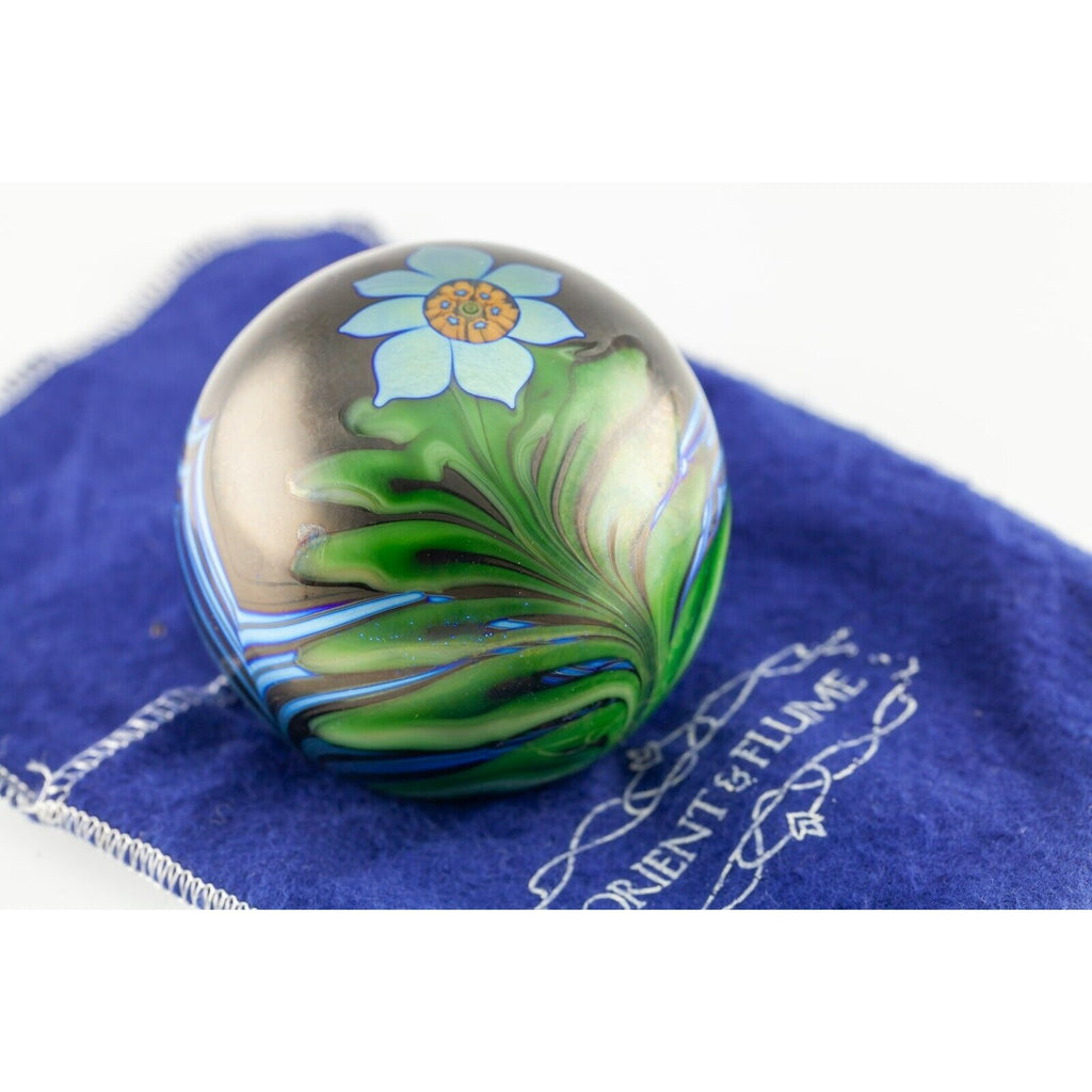 Orient & Flume Feathered Millefiori Paperweight 3" 1977 w/ Original Box & Pouch