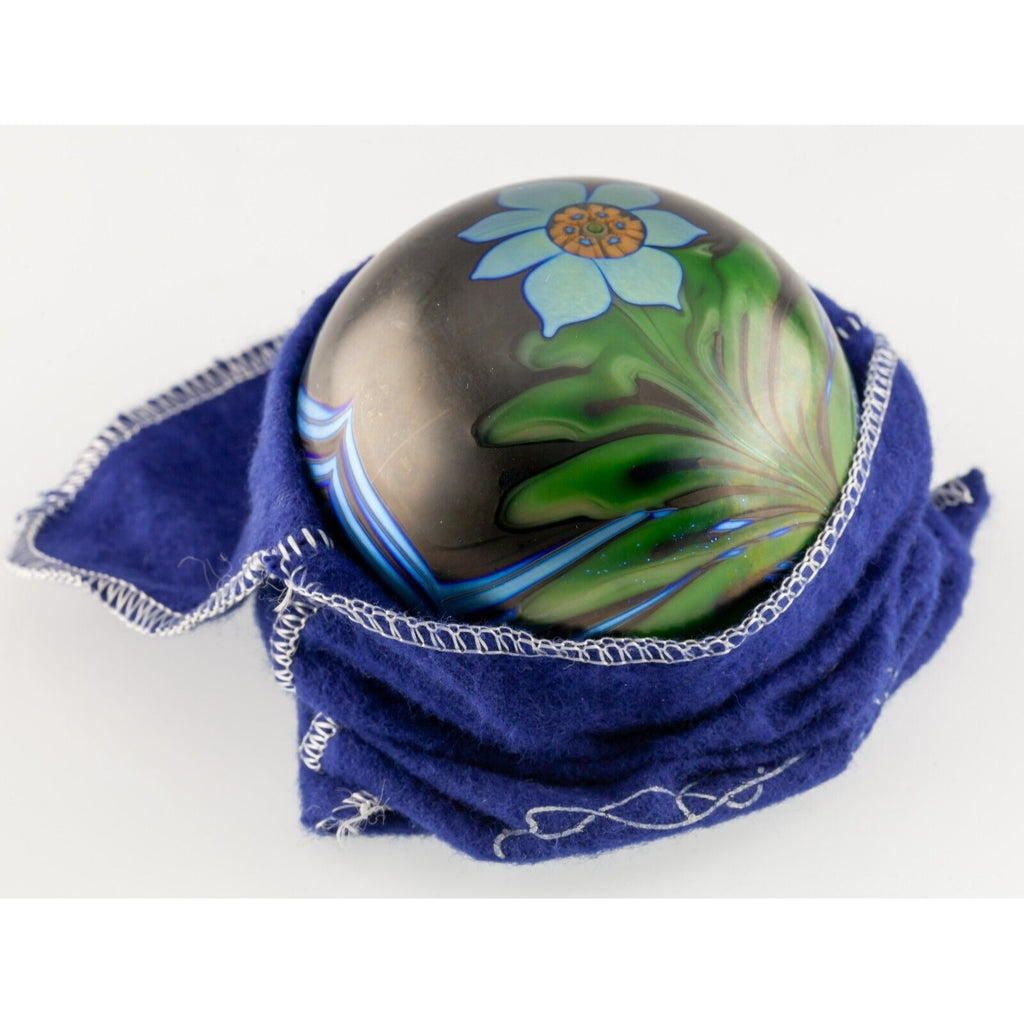 Orient & Flume Feathered Millefiori Paperweight 3" 1977 w/ Original Box & Pouch