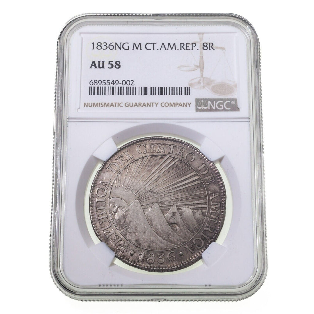 1836NG M Central American Republic 8 Reales NGC AU-58 High Grade!