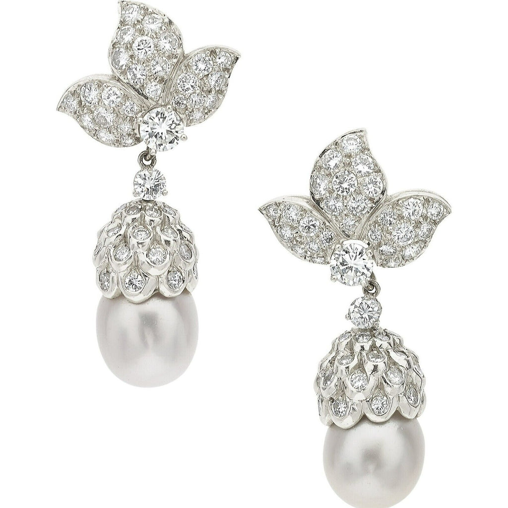 Platinum South Sea Pearl and 5 CTW Diamond Day/Night Clip-On Earrings