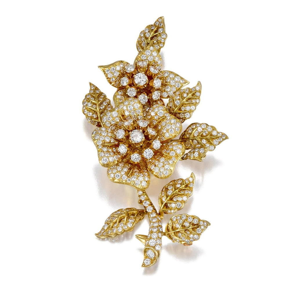 18k Two Tone Gold 12.90 ct Diamond "En Tremblant" Flower Brooch
