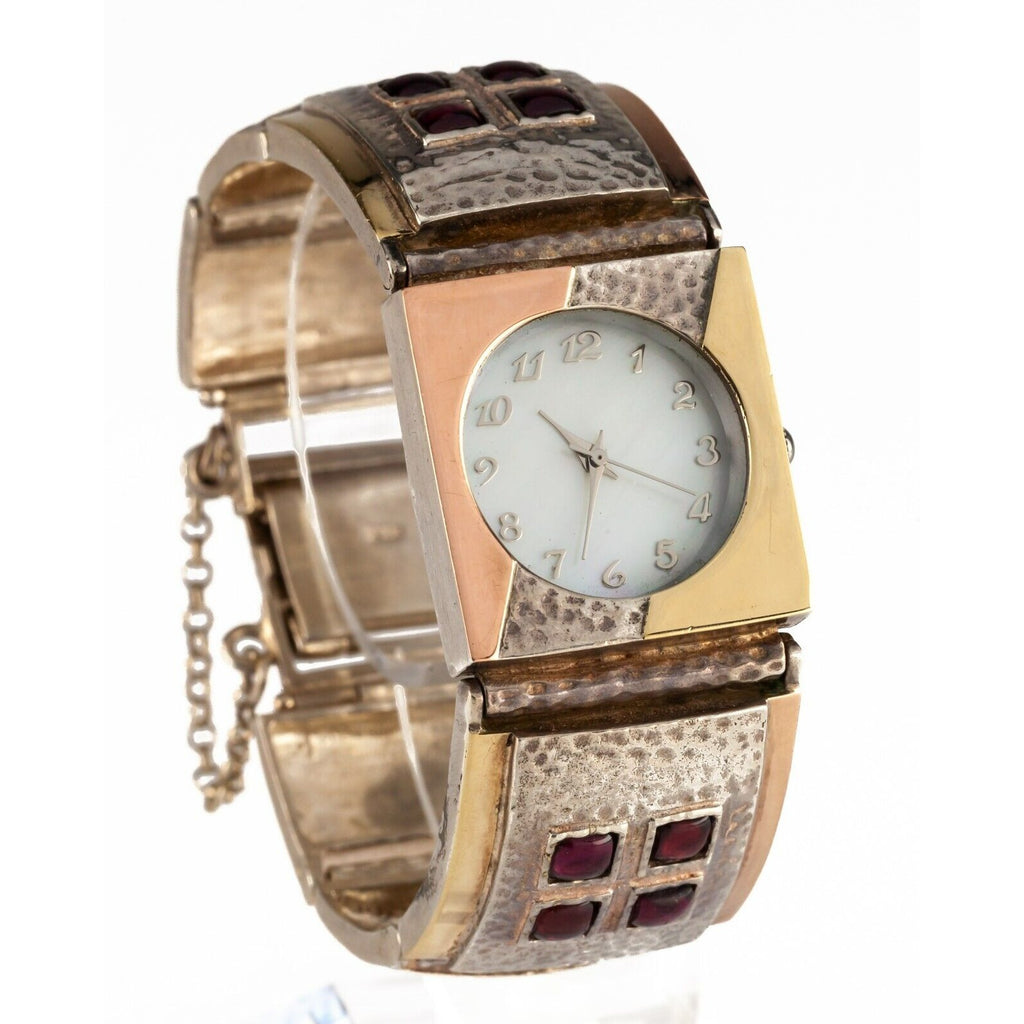 14k Accent MOP Quartz Watch w/ Ruby Stones Set in Sterling Silver 70.3gr