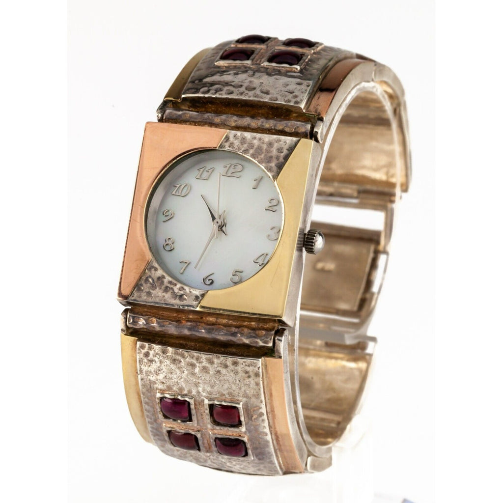 14k Accent MOP Quartz Watch w/ Ruby Stones Set in Sterling Silver 70.3gr