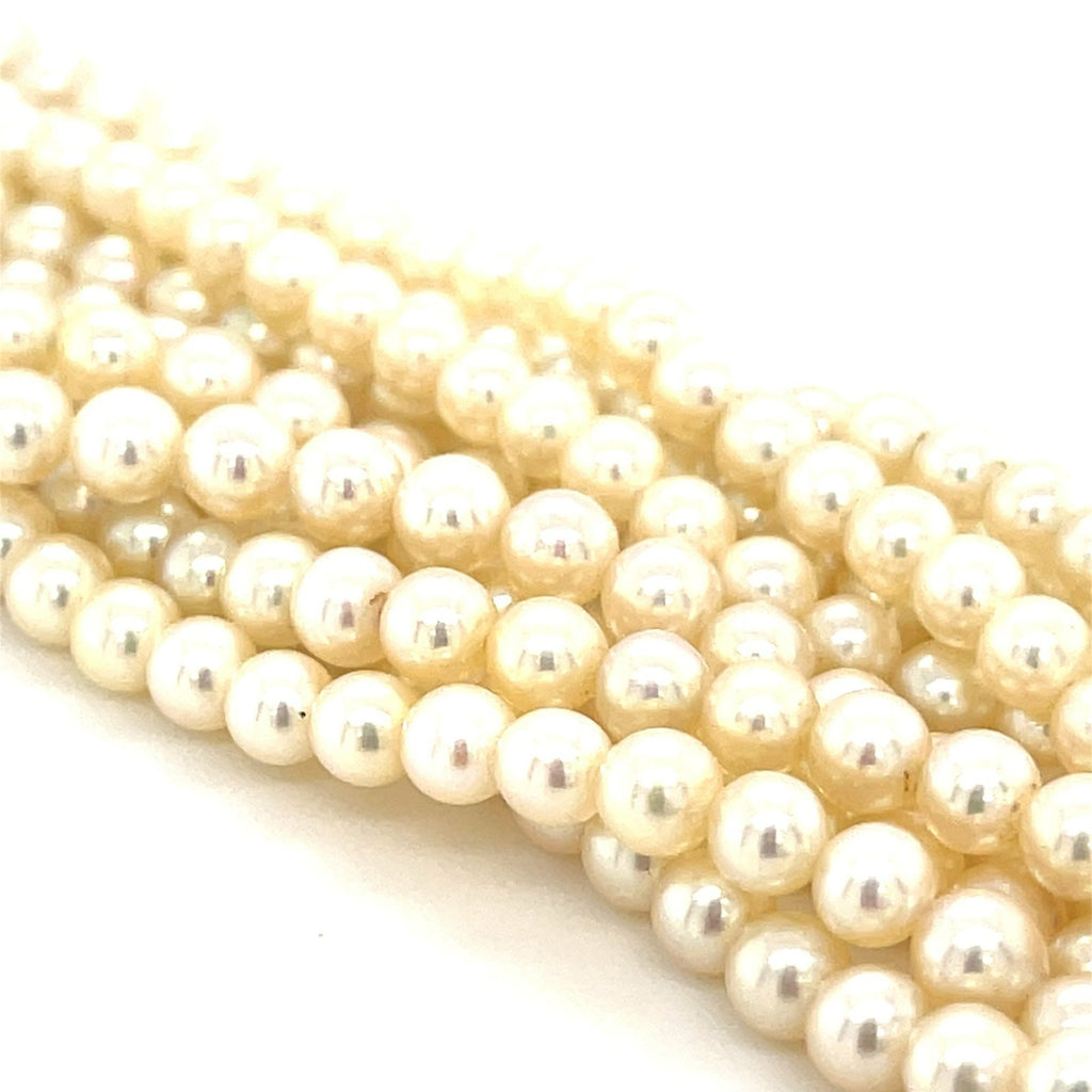 18k Yellow Gold 10-Strand Pearl Bracelet with Turquoise Clasp, 74.7g, Size 7.5”.