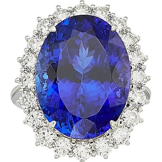 18.22ct Oval Tanzanite and 1.83ct Diamond Ring set in 18k White Gold Size: 6.5