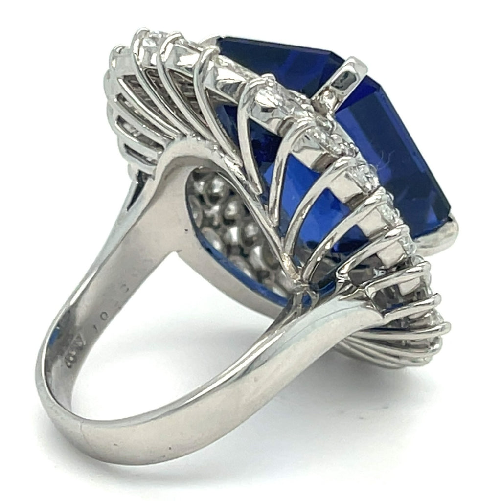 Platinum 23.01 ct Tanzanite Ring w/ 3.76 ct Marquise Diamond Double Bezel Sz 6.5