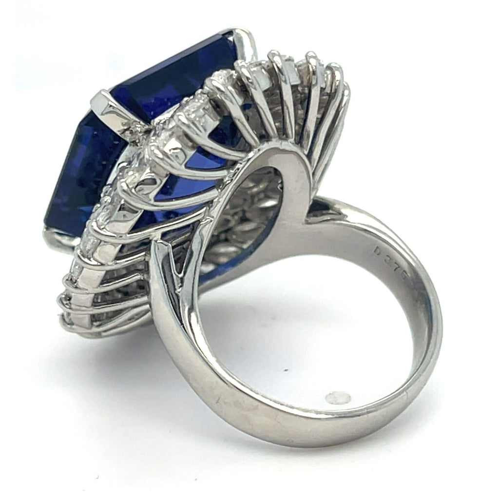 Platinum 23.01 ct Tanzanite Ring w/ 3.76 ct Marquise Diamond Double Bezel Sz 6.5
