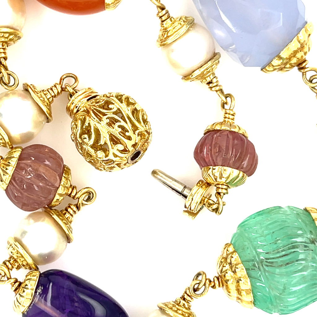 Seaman Schepps 18k Yellow Gold Multi-Baroque Pearl and Gem Necklace