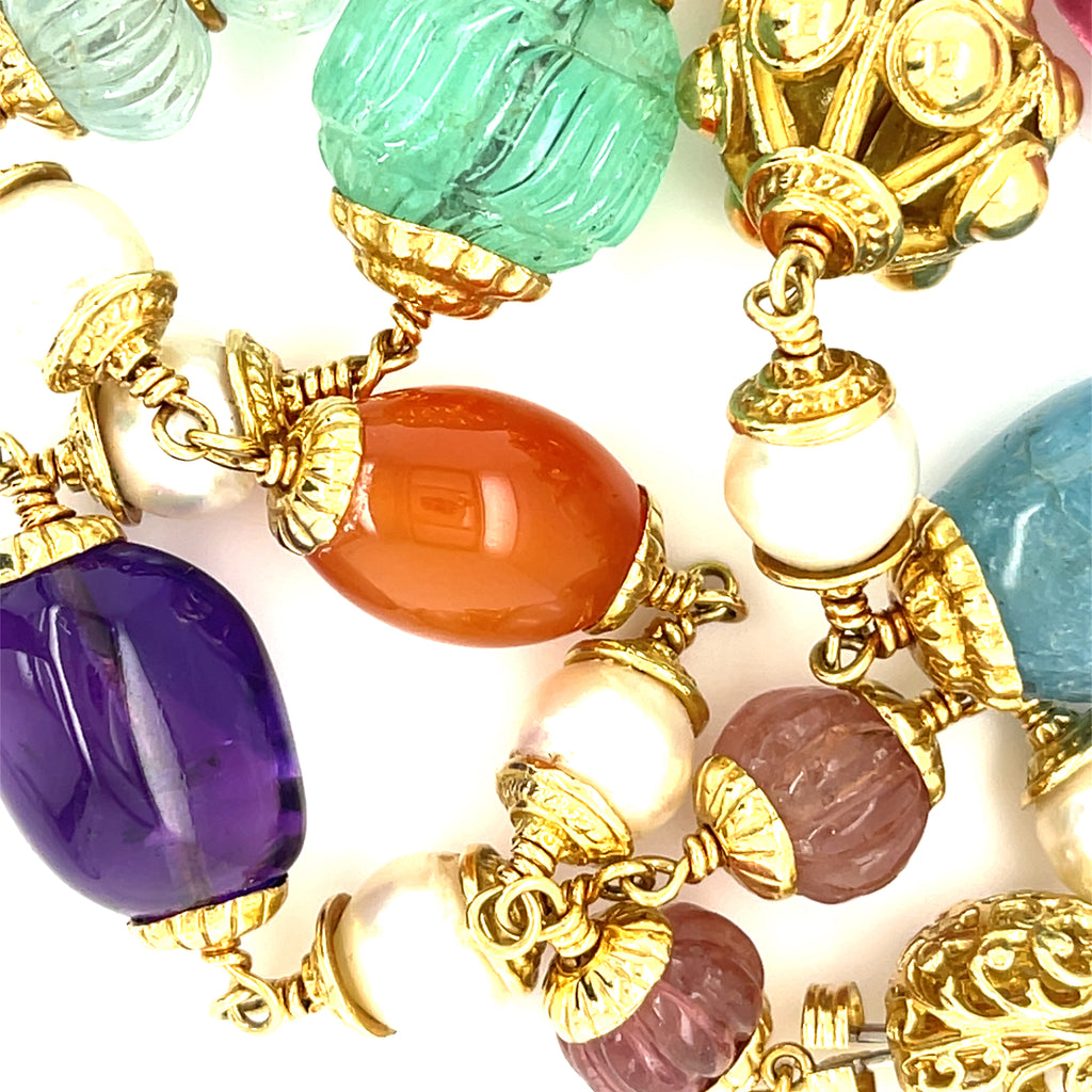 Seaman Schepps 18k Yellow Gold Multi-Baroque Pearl and Gem Necklace