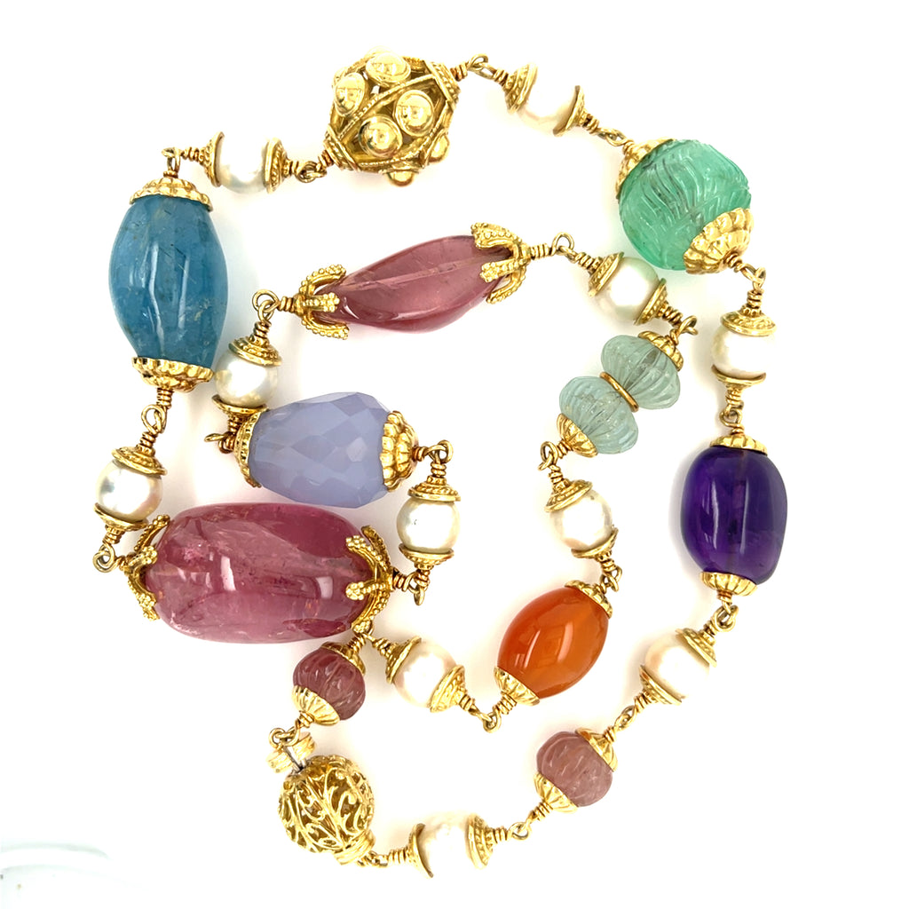 Seaman Schepps 18k Yellow Gold Multi-Baroque Pearl and Gem Necklace