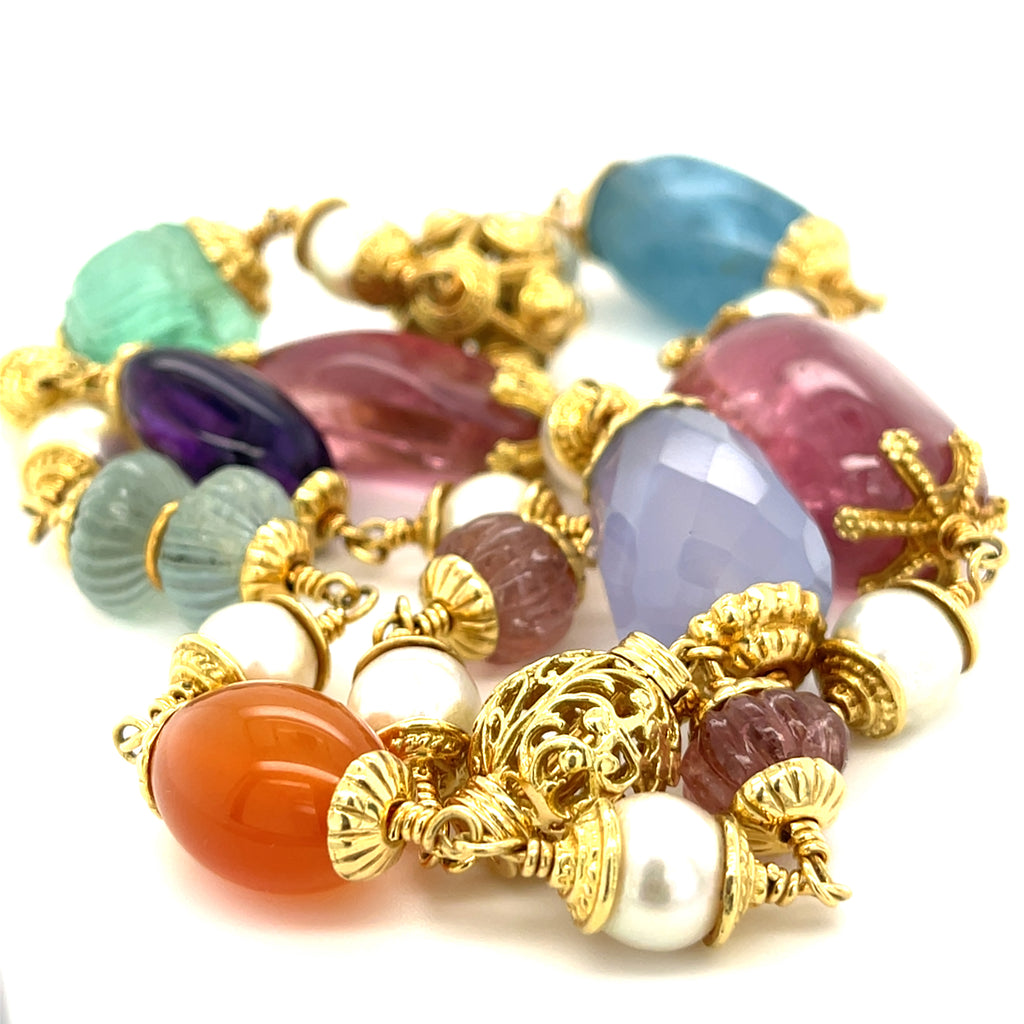 Seaman Schepps 18k Yellow Gold Multi-Baroque Pearl and Gem Necklace