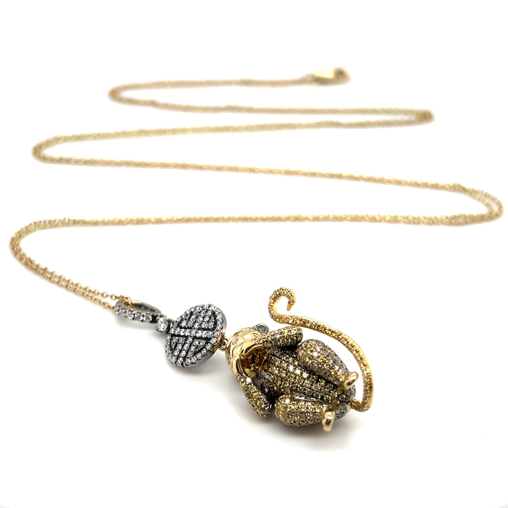18k Gold "Speak No Evil" Diamond Monkey Pendant W/Necklace by Lorraine Schwartz