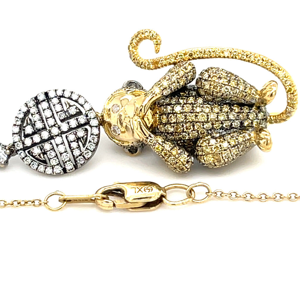 18k Gold "Speak No Evil" Diamond Monkey Pendant W/Necklace by Lorraine Schwartz