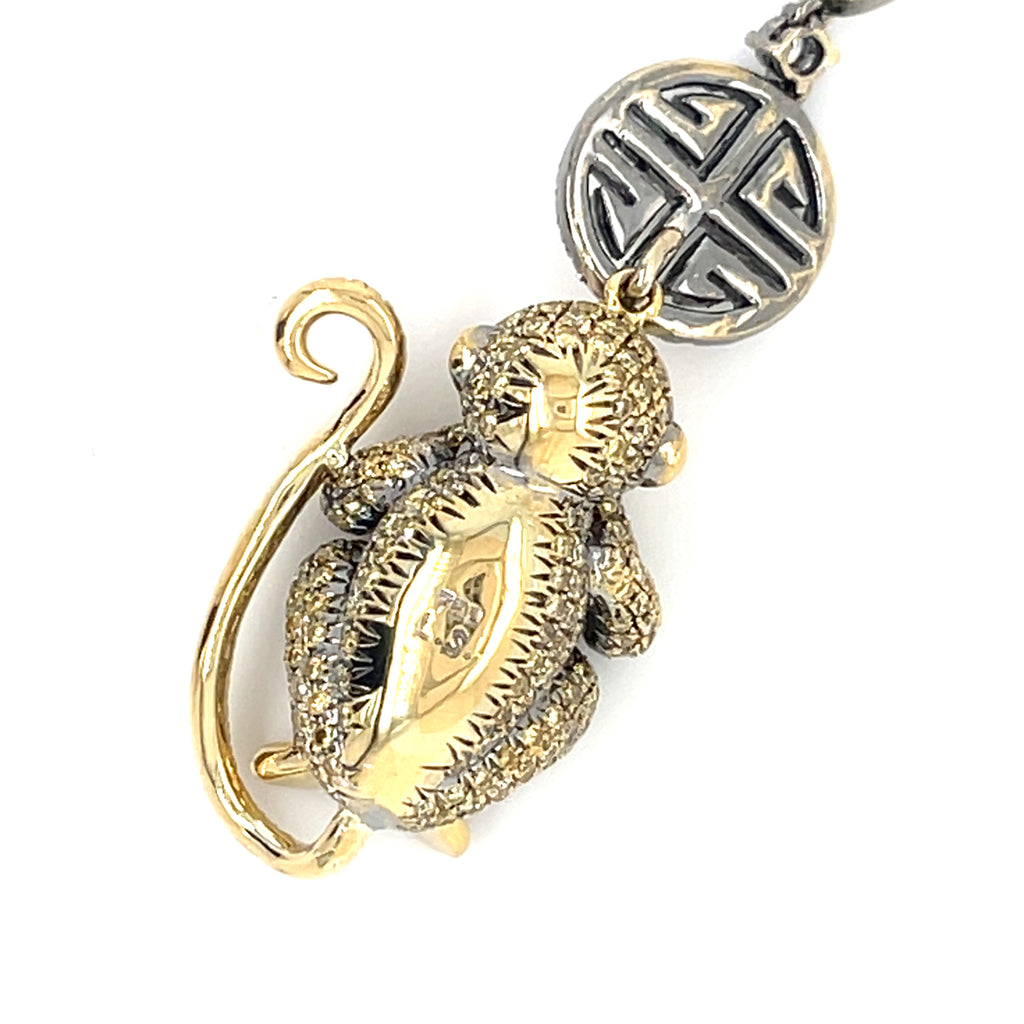 18k Gold "Speak No Evil" Diamond Monkey Pendant W/Necklace by Lorraine Schwartz