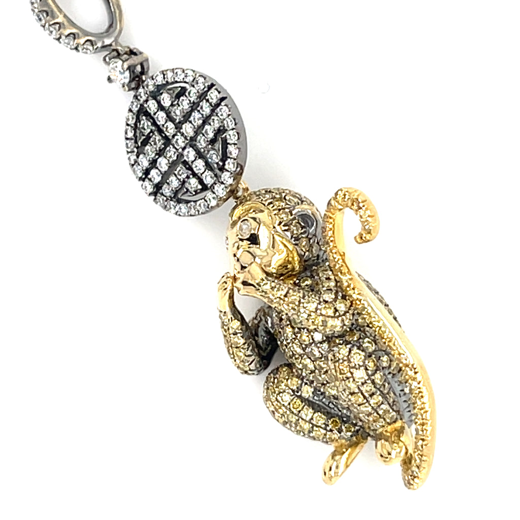 18k Gold "Speak No Evil" Diamond Monkey Pendant W/Necklace by Lorraine Schwartz