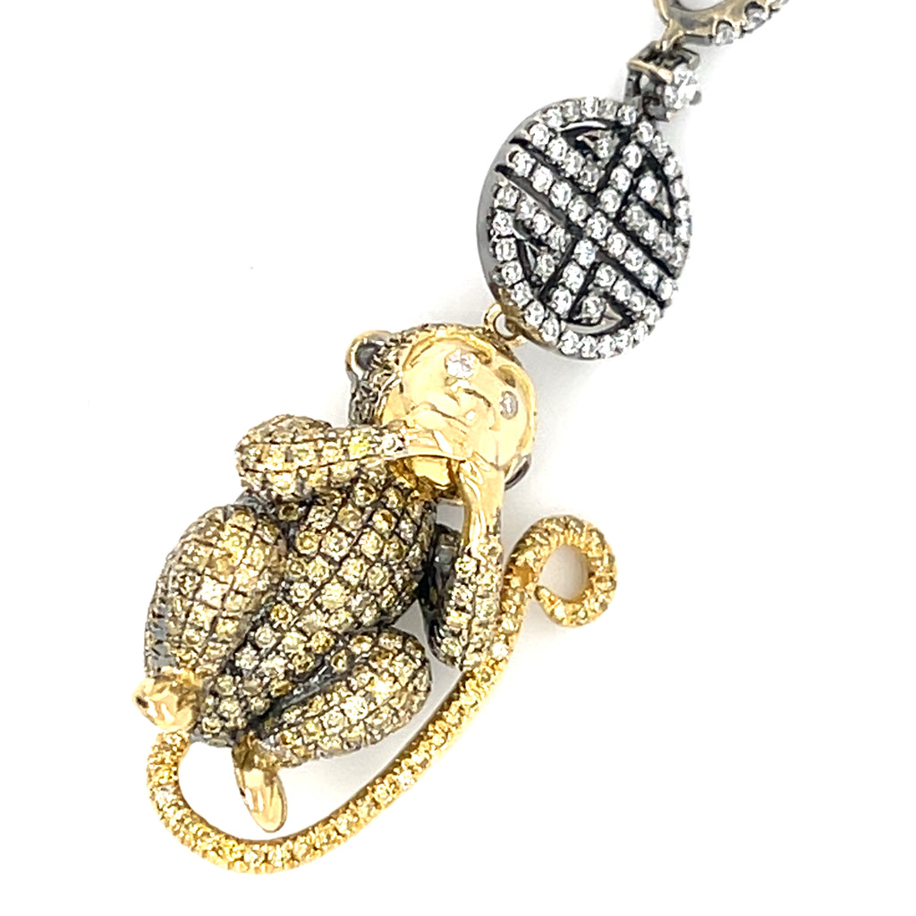 18k Gold "Speak No Evil" Diamond Monkey Pendant W/Necklace by Lorraine Schwartz