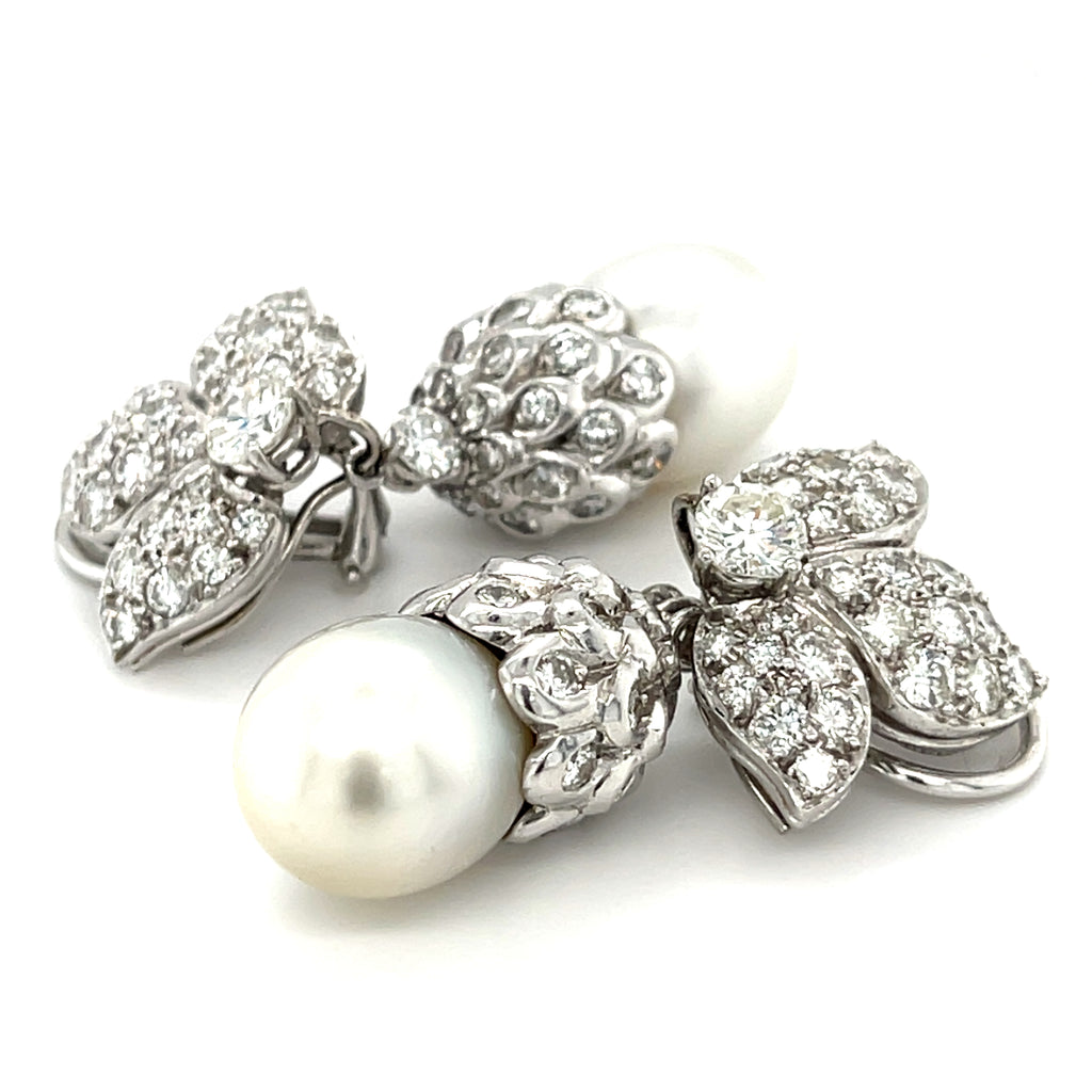 Platinum South Sea Pearl and 5 CTW Diamond Day/Night Clip-On Earrings