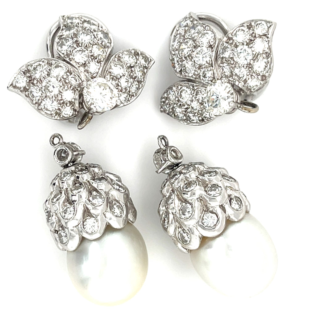 Platinum South Sea Pearl and 5 CTW Diamond Day/Night Clip-On Earrings